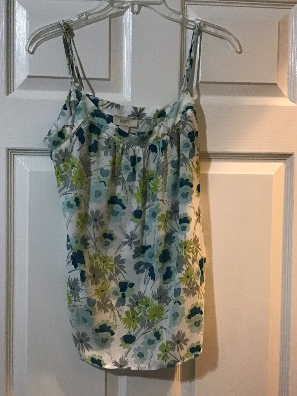LOFT White Floral Spaghetti Strap Camisole with Blue & Green Flowers